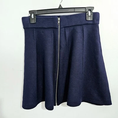 Minifalda Cynthia Rowley Azul Marino Tejida Gruesa Cremallera Completa Acampanada Cintura Alta Talla Pequeña Foto 1 de 4