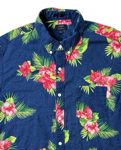 J Crew Mens Large Slim Fit Linen Blend Button Down Shirt Floral Hawaiian Large - Picture 1 of 7