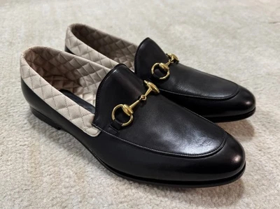 Gucci Men’s Bicolor Leather Jordaan Horsebit Loafers, Size 6, Black/Cream - Image 1 of 4