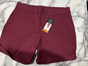 EDDIE BAUER Womens Red Rolled Hem Bermuda Shorts Lightweight Sz 16 NWT - Picture 1 of 6