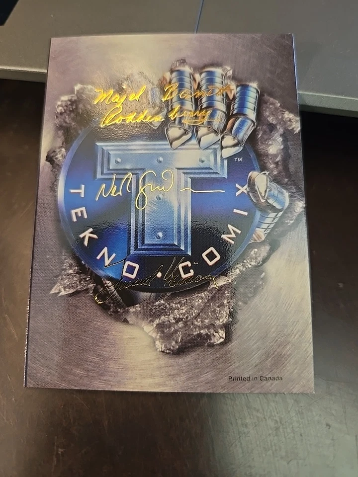 Tarjeta coleccionable Techno Comic 1995 las 4 firmas de papel de aluminio Foto 1 de 4