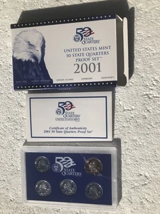 2001-S 50 State Quarters Proof Set WITH BOX & COA US Mint -NY, NC, RI, VT, KY - Picture 1 of 16