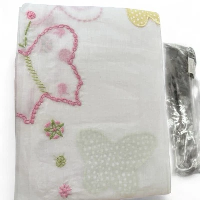 Pottery Barn Curtain Panel Dot Butterfly Pink Green Yellow Sheer 84” Pole Pocket - Image 1 of 4