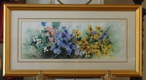 VTG FRAMED SIGNED ORIGINAL M COLDWELL BOUQUET OF MULTICOLORED FLOWERS WATERCOLOR - Picture 1 of 24