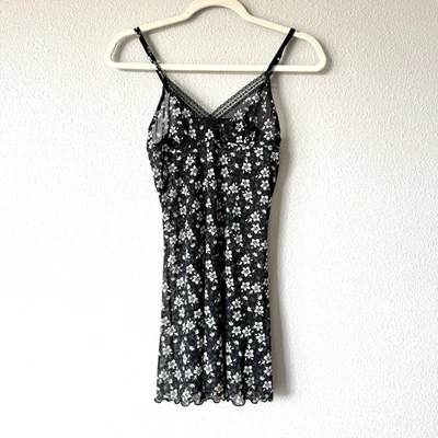 Sheer Slip Mini Dress Size XS Floral Babydoll Chemise Lounge Lingerie Sexy Y2K - Image 1 of 4