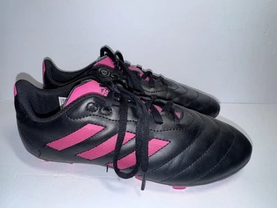 Adidas Cleats Black & Pink Stripes Soccer Youth Cleats Size 5 Girls Pre Owned - Image 1 of 4