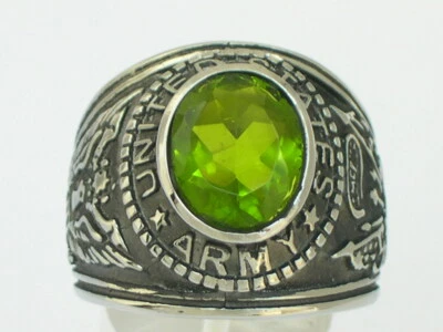 Anillo de acero inoxidable de peridoto de agosto militar del ejército de los Estados Unidos para hombre talla 7-15 Foto 1 de 4
