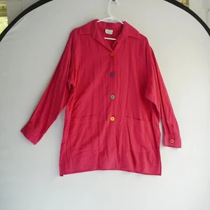Sharon Young Colorful Button Down Tunic Top Wrinkle Gauze Large colorful artsy - Picture 1 of 8