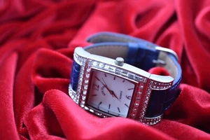 Vintage Adrienne Women’s Watch Rhinestones blue needs battery - Picture 1 of 5