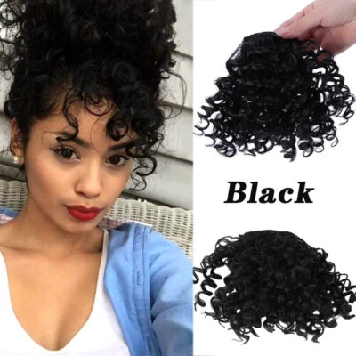 Clip In Kinky Curly Bangs for Black Women Synthetic Cllip on Bangs Front Fringes - Image 1 of 4