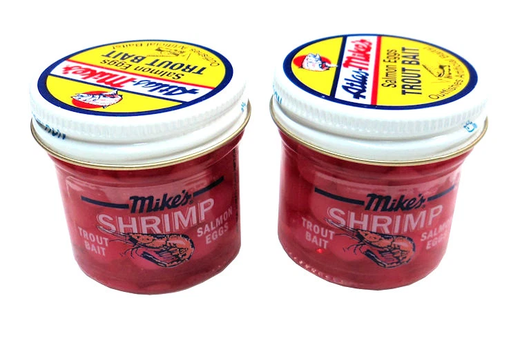 Mike's Shrimp Salmon Eggs Preserved Fishing Bait Fluorescent Pink 1.1oz Jar 1000