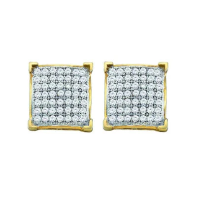 Pendientes cuadrados con racimo de diamantes pavé de oro amarillo de 10k 1/10 Ctw Foto 1 de 2