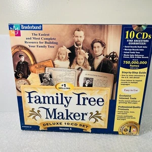 Family Tree Maker Version 5 10-CD Gift Set PC WIN 95/98 Broderbund NEW Open Box - Picture 1 of 7
