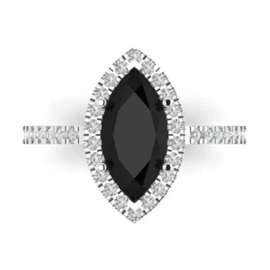 2.38 cttw Marquise-Cut Natural Onyx Halo Engagement Ring (14K White Gold ) - Picture 1 of 11