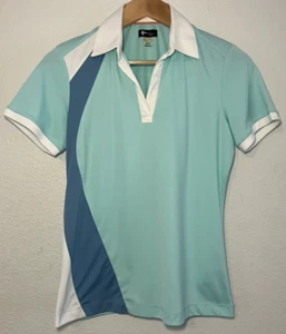 Greg Norman Play Dry Golf Polo Shirt Athletic Top Blue White Womens M - Picture 1 of 4