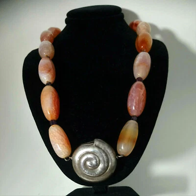 Necklaces Carnelian Garnet Silver Shell Pendant Silver Handmade One of a Kind  - Image 1 of 4