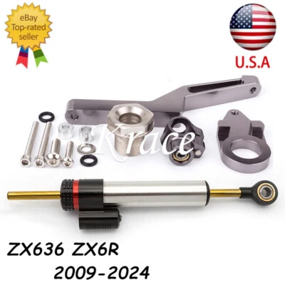 Amortecedor de direção e suporte para Kawasaki Ninja ZX636 ZX6R 2009-2025 2023 2024 - Imagem 1 de 4