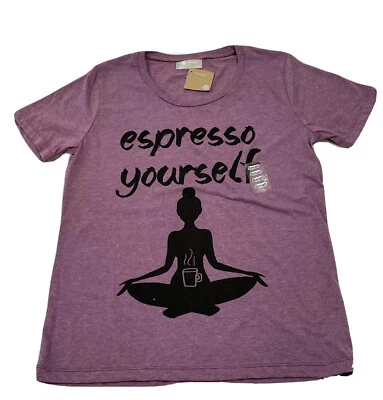 Fuego Relaxed Fit Scoop Neck Top Short Sleeve 'Espresso Yourself' Size Small - Photo 1/4