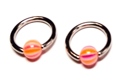 Anillo de oreja labio cautivo calibre 14 3/8" acrílico 5 mm púrpura naranja bola acero juego de 2 Foto 1 de 4