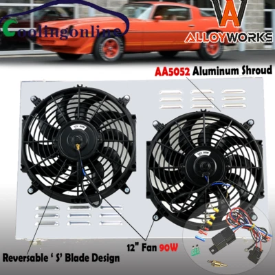 ALUMINUM SHROUD+ELECTRIC FAN+RELAY FIT 1970-1981 CHEVY CAMARO MONTE CARLO G-BODY Foto 1 de 4