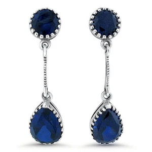 ANTIQUE STYLE 925 STERLING SILVER 8 CARAT SIMULATED SAPPHIRE EARRINGS     613Z - Picture 1 of 1