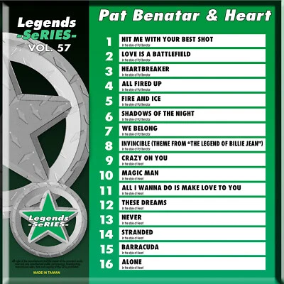 PAT BENATAR & HEART LEGENDS SERIES VOL-57 KARAOKE CD+G NEW IN PLASTIC w/PRINT - Image 1 of 2