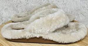 OluKai Kīpe'a Heu SHERPA SHEARLING FUR FUZZY SANDAL THONG BEIGE Size 10 Women’s - Picture 1 of 9