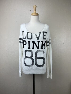 Victoria Secret Love Pink Wide Boat Neck Sweatshirt  Women’s Size M Cream White - Изображение 1 из 4