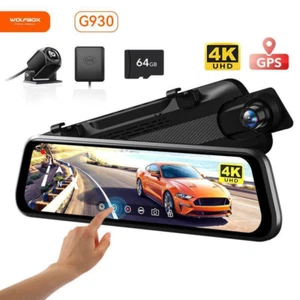 WOLFBOX 4K 10" Rear View WIFI Mirror Camera, Dash Cam Front and Rear for Car - Picture 1 of 12