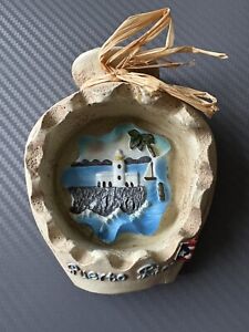 Puerto Rico Pot Souvenir - Sea, Boat And House Feature With Straw Tie