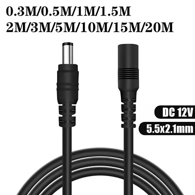 Power Extension Cable for 12V DC 0.3m-20m CCTV LED & Adapters 2.1mmx5.5mm Jack - image 1 of 4