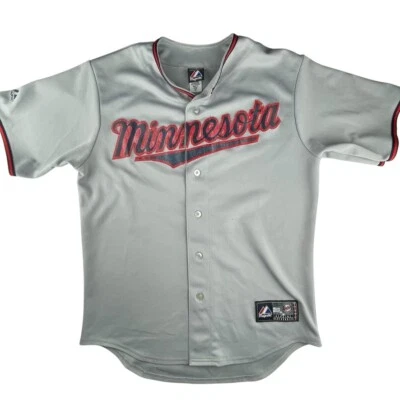 Camiseta de béisbol Joe Mauer Minnesota Twins MLB Majestic 2000s carretera gris mediana Foto 1 de 4