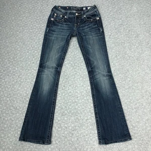 Miss Me Jeans Womens 25 Blue Bootcut Fleur De Lis Rhinestone Dark Wash Denim Day - Picture 1 of 18