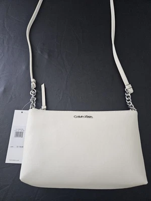 Calvin Klein Womens Small Crossbody Silver Chain Bag Solid Dust White Faux  CK - Image 1 of 4