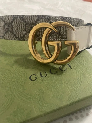 古驰 GG Buckle Supreme 帆布和皮革腰带女式 75 码 — 第 1/4 张图片