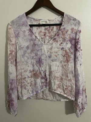 Cloth & Stone Anthropologie Top 女式小号紫色飞溅印花弹性腰围 — 第 1/4 张图片