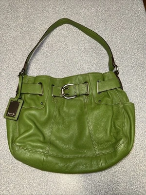 TIGNANELLO Green Pebble Leather 3-Compartment Organizer Hobo Bucket Shoulder Bag - Image 1 of 4