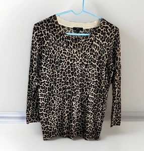 J Crew Womens Tippi Merino Wool Sweater Sz Sm Leopard 3/4 Sleeve Crew Neck Soft - Picture 1 of 9
