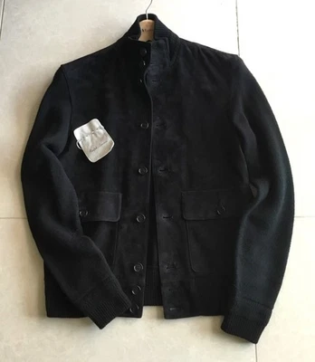 Jaqueta suéter cardigã couro camurça cashmere etiqueta roxa Ralph Lauren US$ 2995 - Imagem 1 de 4