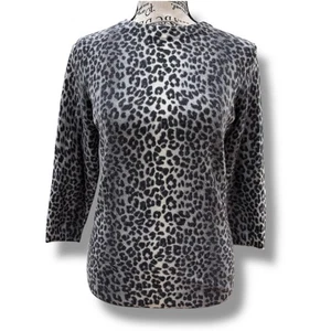 Maglione Pullover Talbots Taglia M 100% Puro Cashmere Grigio Stampa Animalier - Foto 1 di 5