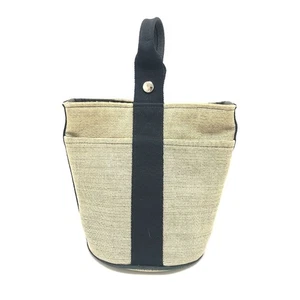 HERMES Sakso PM Handbag Bag Backpack Hand Bag Canvas Black/SilverHardware - Picture 1 of 10