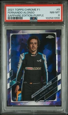 2021 TOPPS CHROME SAPPHIRE F1 #9 FERNANDO ALONSO PURPLE PORTRAIT #04/10 PSA 8! - Image 1 of 3