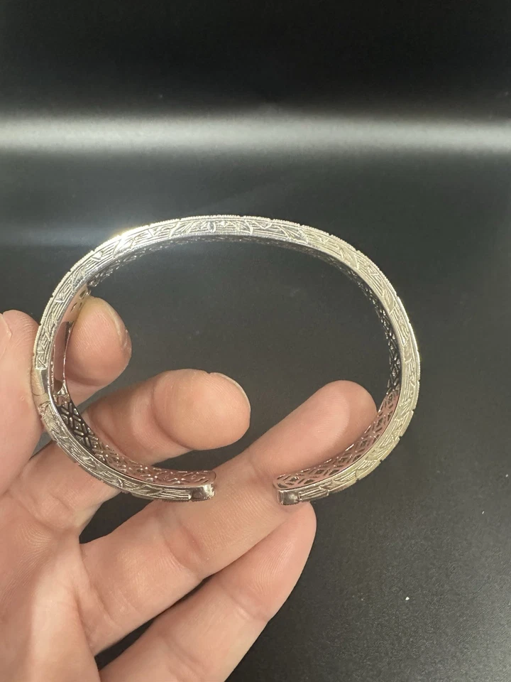 RPG Signed Sterling Silver  Diamond Hinged Cuff Bracelet 25g  6.5" - Image 1 of 4