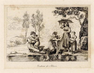 Bartolomeo Pinelli Trachten Costumi di Albano Frauenporträt Kupferstich 19 Jhd - Bild 1 von 2