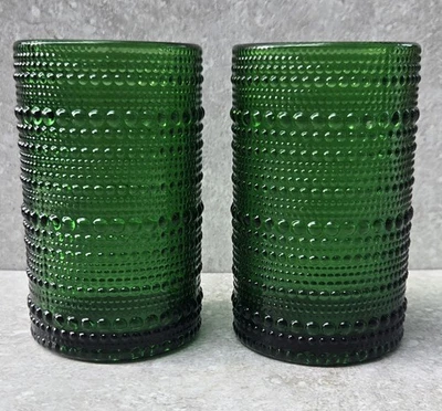 Pair West Elm Jupiter Beaded Drinking Glass Tumblers Grass Green FREE US SHIP - Image 1 of 3