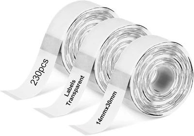 3 Rollen Transparente Selbstklebende Thermoetiketten 14x30mm - Wasserfest - Bild 1 von 4