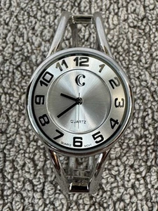 Charming Charlie Silver Tone Cut Out Hinge Bracelet Band Watch 6 Inch - Picture 1 of 5