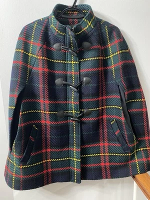 Talbots Women’s Tartan Plaid  Cape Poncho Bolero, Green Red Blue Size Petite L - Image 1 of 4
