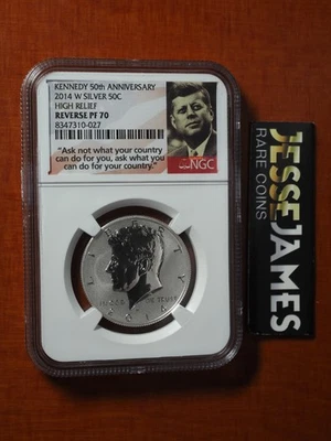 Medio dólar Kennedy de plata a prueba inversa W 50C 2014 NGC PF70 50 aniversario Foto 1 de 2