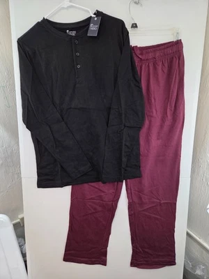 SLEEPHERO Conjunto Pantalón Pijama Hombre Mediano Negro/Borgoña LS Henley & Tejido Nuevo con Etiquetas Foto 1 de 3